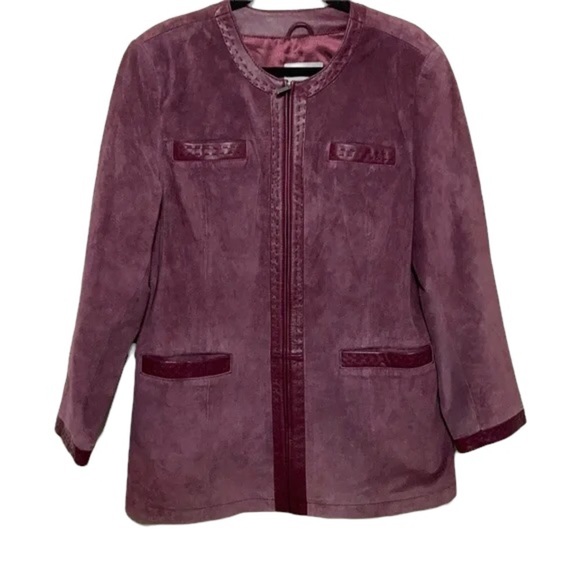 Pamela McCoy Collection Purple Leather Longline Jacket - Picture 1 of 12